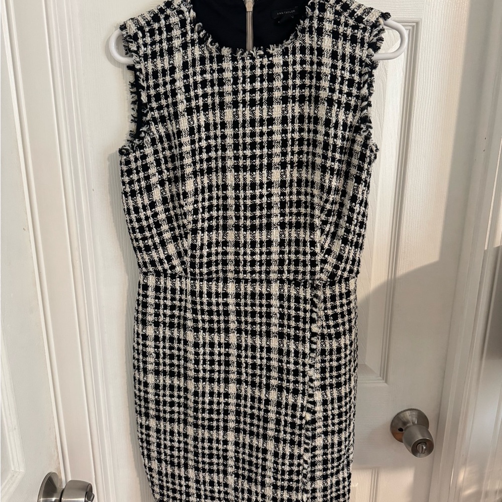 Ann Taylor Black and White Plaid Mini Dress